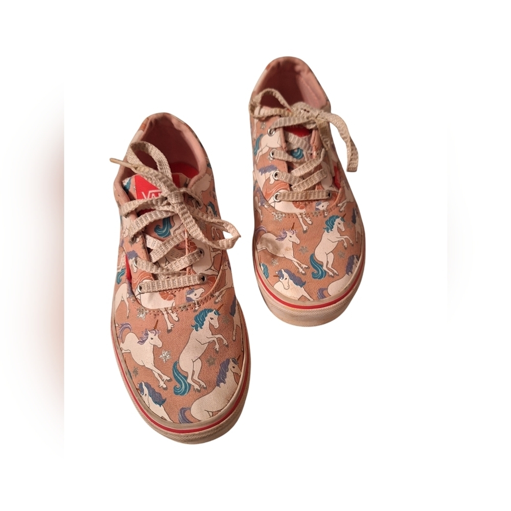 Vans Pink Unicorn Lace Up Sneakers Skater Canvass Used Size 5 - Picture 2 of 7